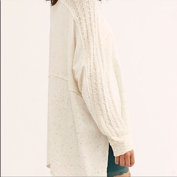 FREE PEOPLE oversized slouchy my girl asymmetric Sweater Top boho crochet knit - Picture 7 of 15